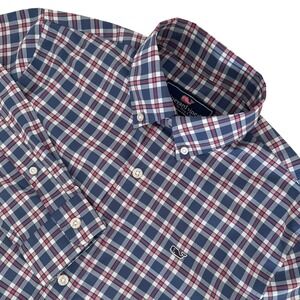 Vineyard Vines Boys Large Navy Blue Plaid Button Down Shirt Long Sleeve Whale